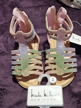 Nicole Miller Pastel Rhinestone Strappy Girls Sandals